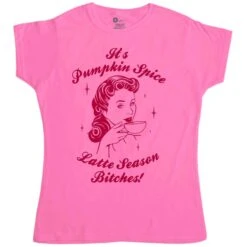 Autumn Pumpkin Spice Latte Season Illustration Womens Fitted T-Shirt -Maria Sales Store Autumn Pumpkin Spice Latte Season Illustration Womens Fitted T Shirt 8Ball 404