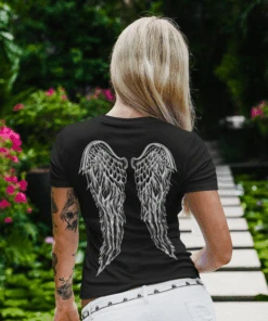 Back Printed Tattoo Style Angel Wings T-Shirt For Women 8 Back Printed Tattoo Style Angel Wings T-Shirt For Women -Maria Sales Store Back Printed Tattoo Style Angel Wings T Shirt for Women 8Ball 3073