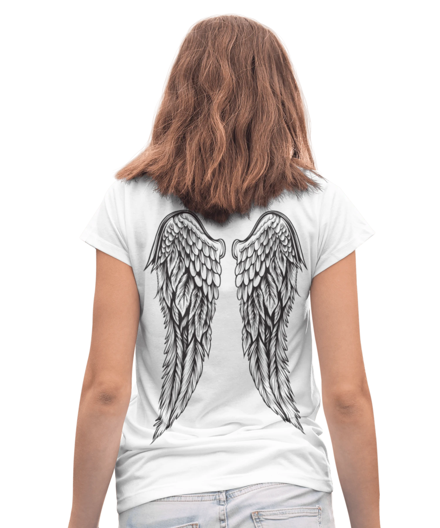 Back Printed Tattoo Style Angel Wings T-Shirt For Women 3 Back Printed Tattoo Style Angel Wings T-Shirt For Women
