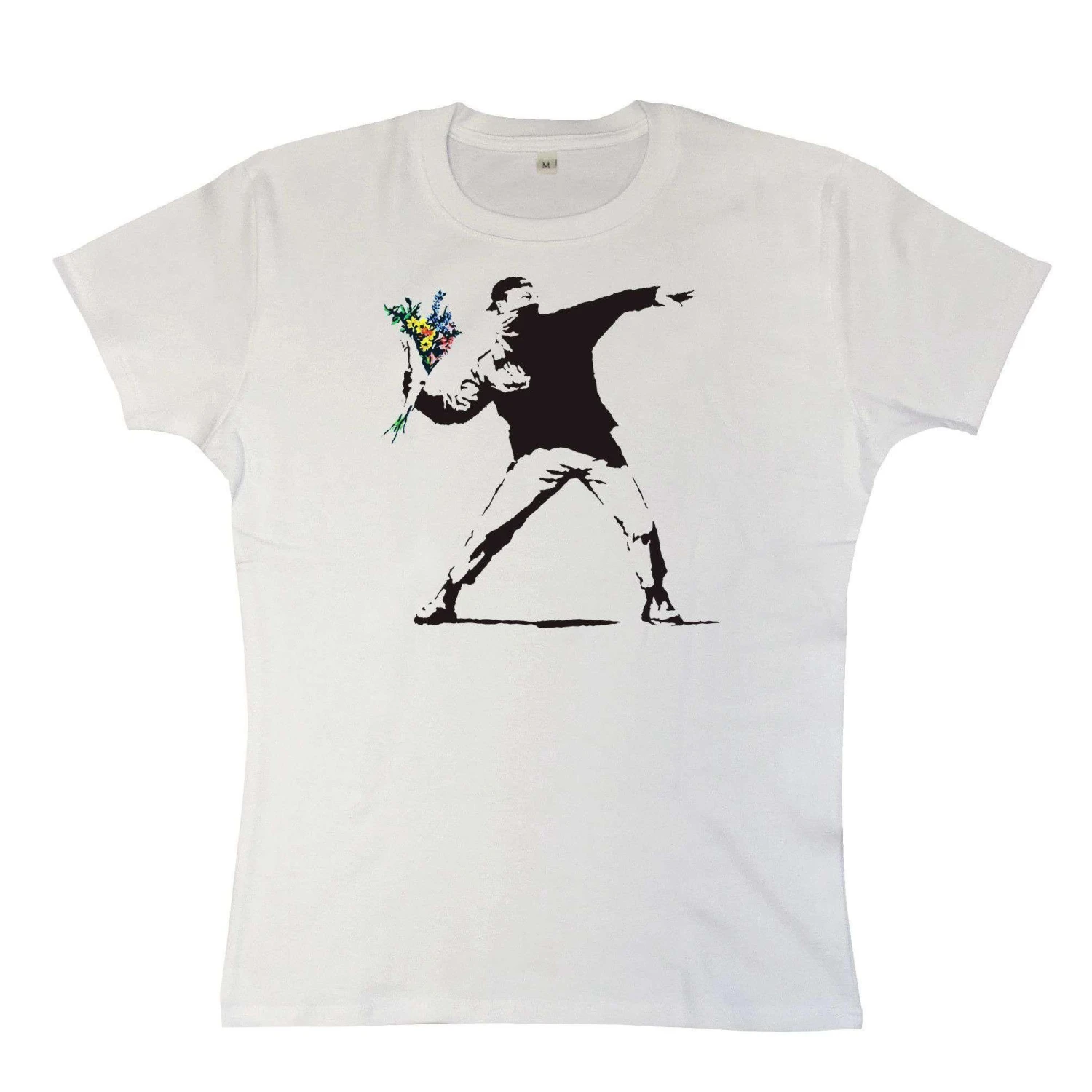 Banksy Throwing Flowers Womens Style T-Shirt 4 Banksy Throwing Flowers Womens Style T-Shirt - Image 2
