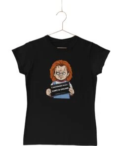 Chucky Mugshot Horror Film Tribute Fitted Womens T-Shirt -Maria Sales Store Chucky Mugshot Horror Film Tribute Fitted Womens T Shirt 8Ball 4962