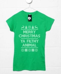 Merry Christmas Ya Filthy Animal Knitted Style T-Shirt For Women