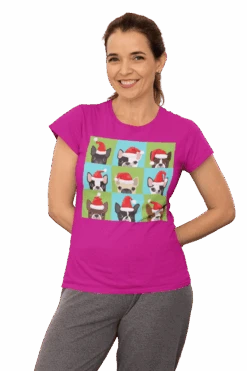 Santa Hat Pugs Christmas T-Shirt For Women -Maria Sales Store Santa Hat Pugs Christmas T Shirt for Women 8Ball 3866