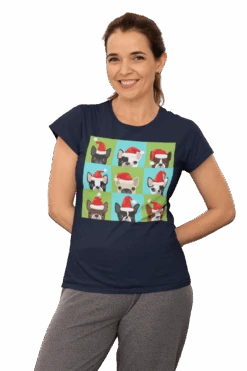 Santa Hat Pugs Christmas T-Shirt For Women -Maria Sales Store Santa Hat Pugs Christmas T Shirt for Women 8Ball 5464
