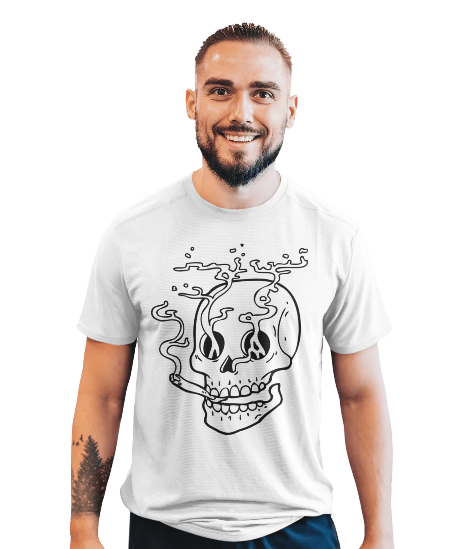 Smoking Skull Tattoo Design Adult Unisex T-Shirt 4 Smoking Skull Tattoo Design Adult Unisex T-Shirt - Image 2