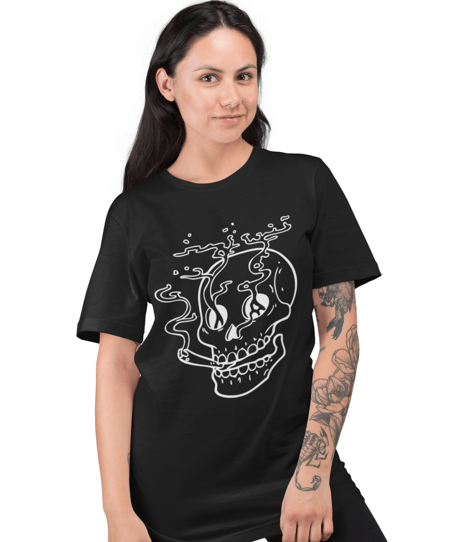 Smoking Skull Tattoo Design Adult Unisex T-Shirt 6 Smoking Skull Tattoo Design Adult Unisex T-Shirt - Image 4